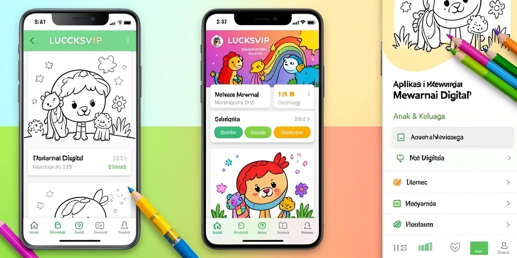 Tampilan antarmuka LUCKSVIP saat anak-anak mewarnai digital.