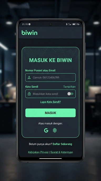 Tampilan halaman login biwin
